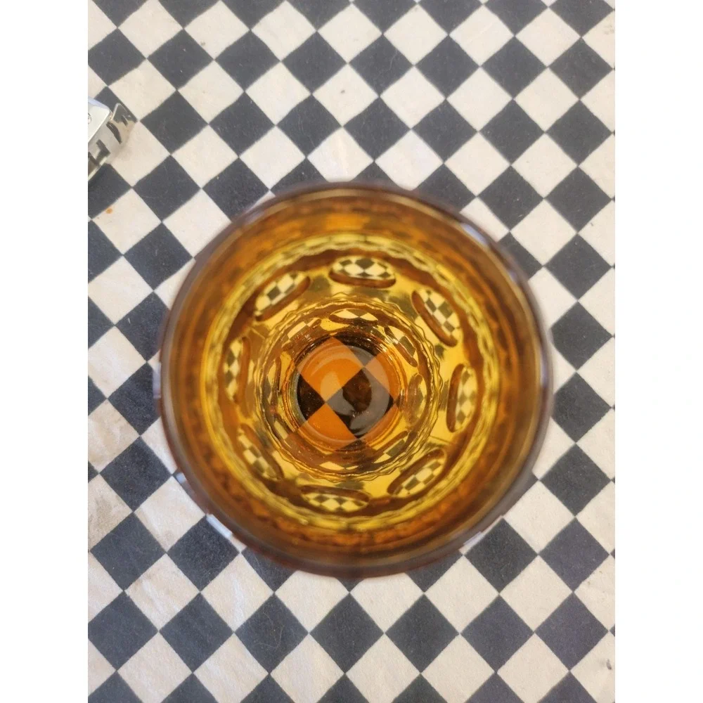 AMBER PRESSED GLASS CUP / TUMBLER – OPTIC BUBBLE PATTERN –‎ VINTAGE
